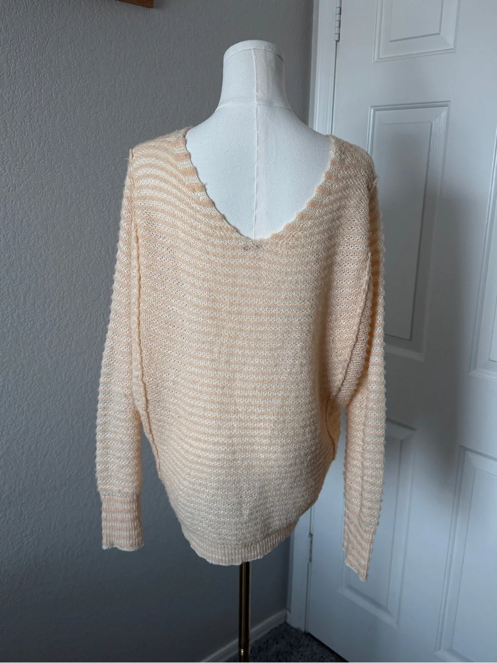 Free People Peach V-Neck Oversized Knit Sweater
